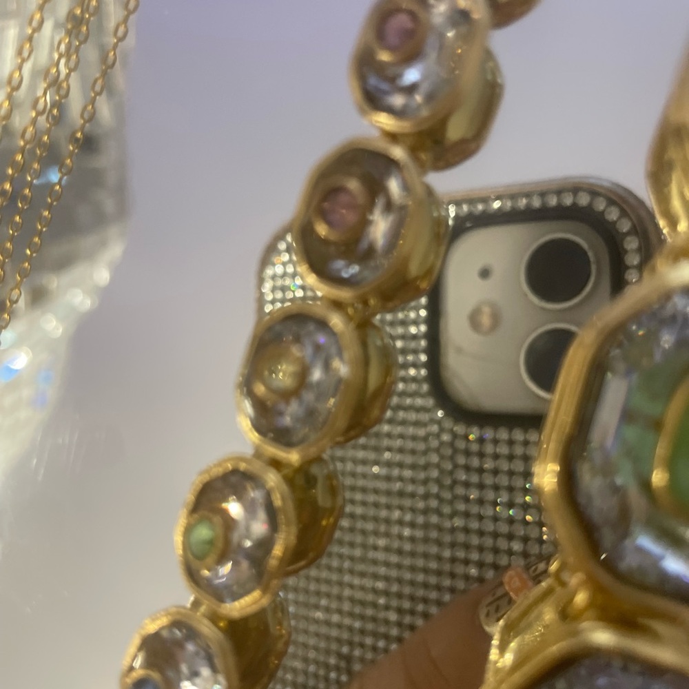 Swarovski Gold-Tone Necklace with Green, Pink and Clear Stones - Picture 6 of 7